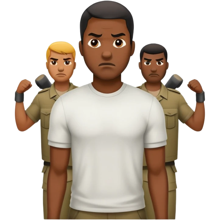 A black man taking a defensive stance against a group of aggressors emoji