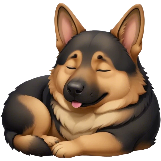 Cinematic Meme-Worthy Chubby Sleeping German Shepherd Portrait Emoji, Head resting peacefully with a blissful smile, showcasing a delightfully chubby build and a luxuriously thick tan and black coat, eyes shut in a serene nap, Simplified yet hilariously endearing features, highly detailed, glowing with a soft, drowsy light, high shine, relaxed and utterly lovable, stylized with an air of playful laziness, bright and heartwarming, soft glowing outline, capturing the essence of a comically sleepy guardian, so meme-worthy it feels like it could instantly become the next viral sensation of adorable slumber! emoji