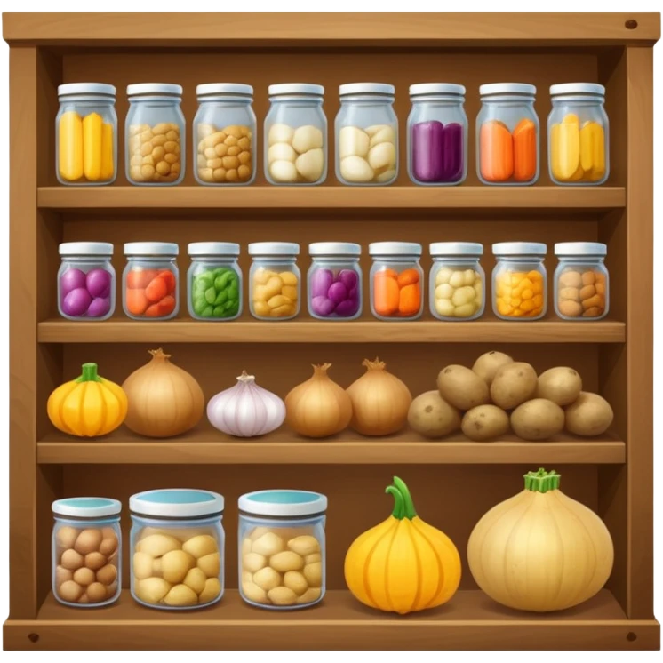 pantry with canned items, onions, potatoes, squash emoji
