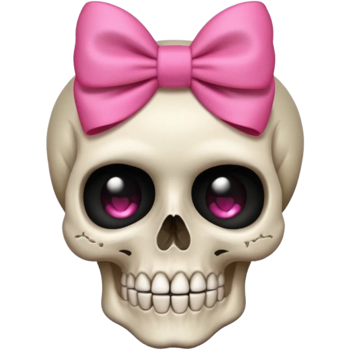 a shy skull with a pink bow, simple and expressive, apple style emoji emoji