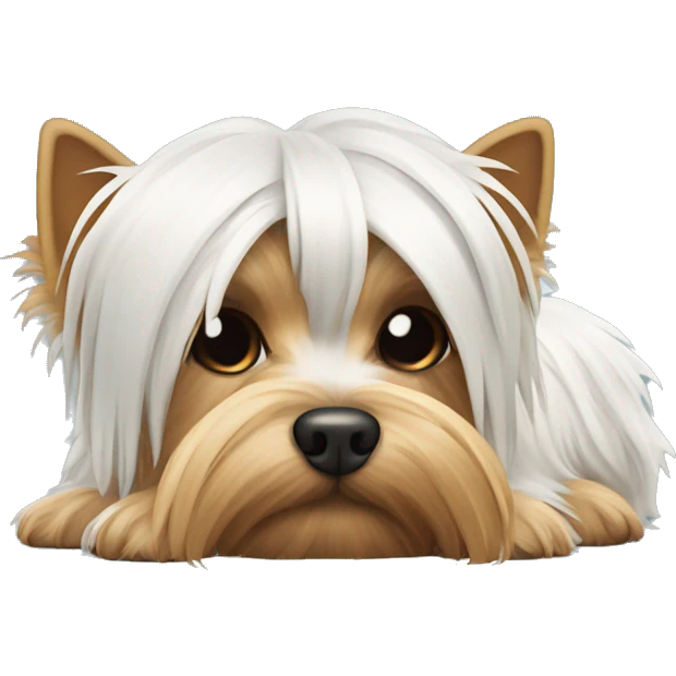White sleeping Yorkshire Terrier with tail emoji