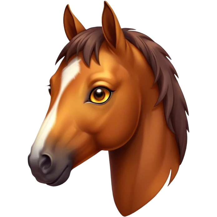 Cinematic Cute Bay Horse Portrait Emoji, Head tilted playfully and inquisitively, showcasing a glossy bay fur with a vibrant sheen and expressive amber eyes filled with curiosity, Simplified yet irresistibly adorable features, highly detailed, glowing with a warm, friendly glow, high shine, affectionate and spirited, stylized with a touch of whimsy, bright and endearing, soft glowing outline, capturing the essence of a mischievous yet loving horse, so playful it feels like it could prance out of the screen and into your arms! emoji