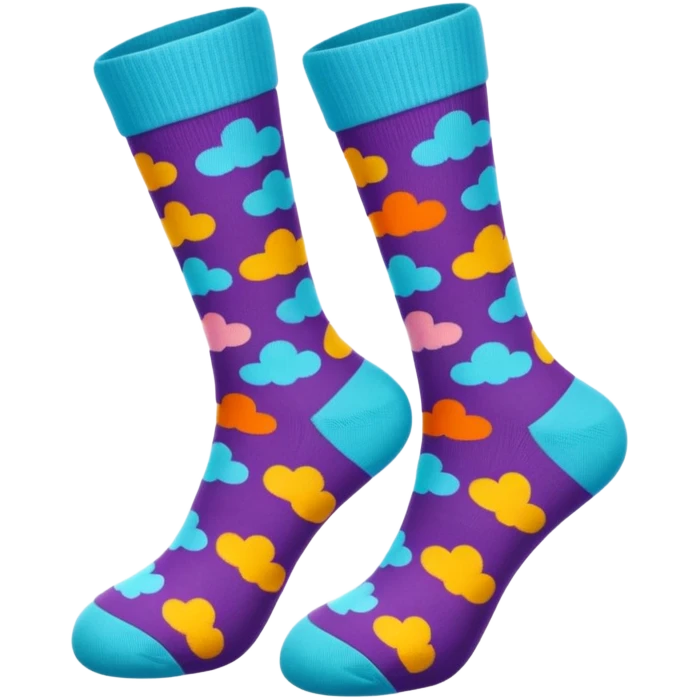A pair of odor-eliminating socks with dreamy colours emoji