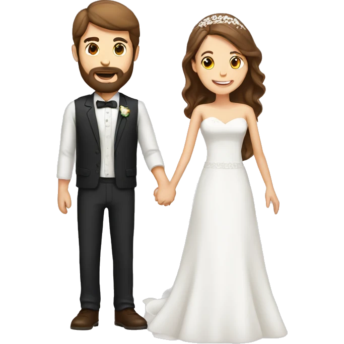 Man with brown hair and beard and woman with brown hair getting married  emoji