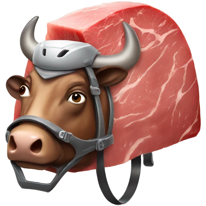 Beef steak wearing a bicycle helmet emoji