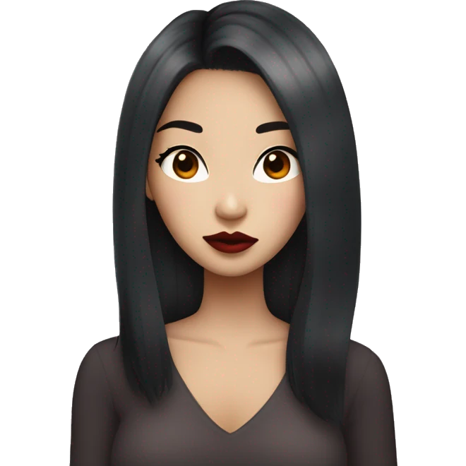 asian girl with dark red midle hair, big lips, long lashes emoji