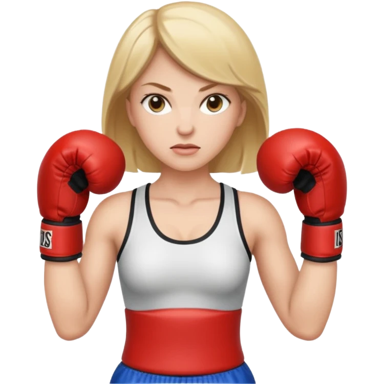 white woman emoji with boxing gloves, standing, ready to fight emoji