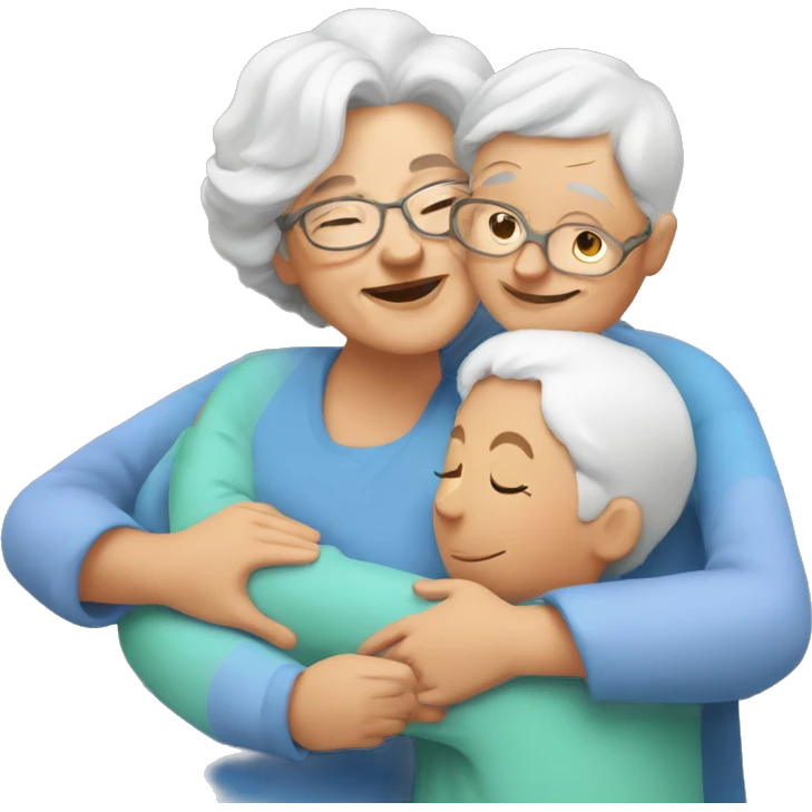 Grandma huggings with a boy and girl emoji