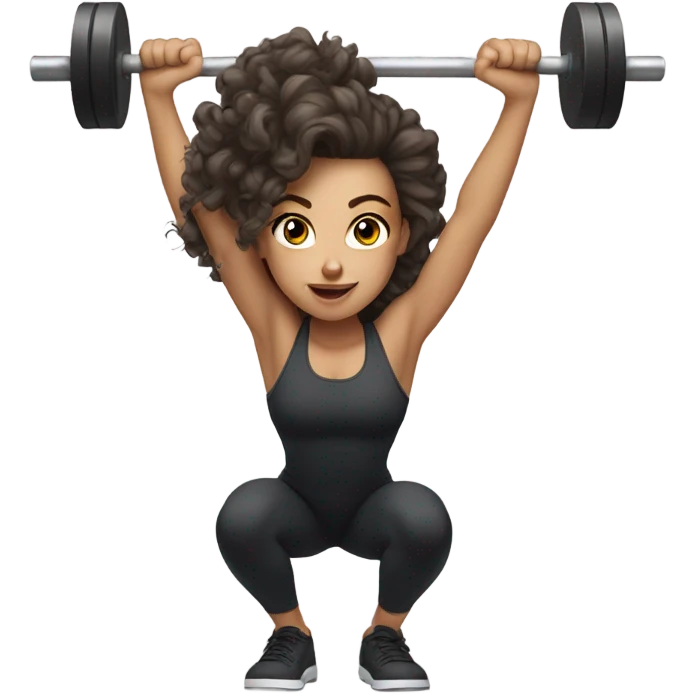 White Curly girl doing squats with barbell emoji