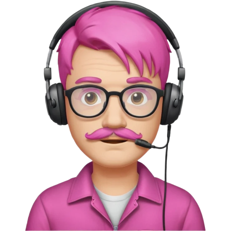 headphone and spectacles, mustached pink hair man emoji