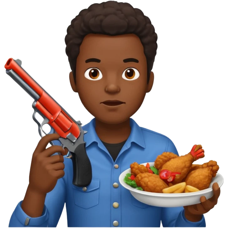 A black guy with fried chicken and a gun emoji