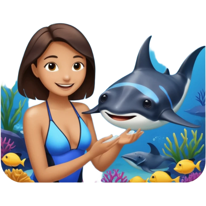 une personne qui est devant un aquarium où on peut carresser un raies menta emoji