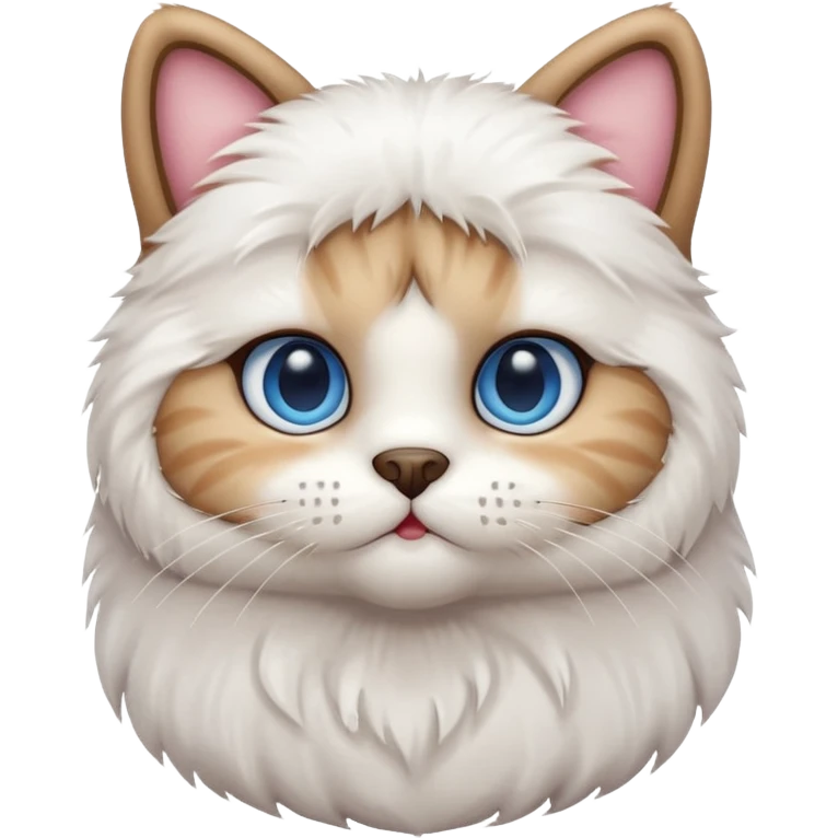 Teddy bear cat with white fur and blue eyes iOS style emoji