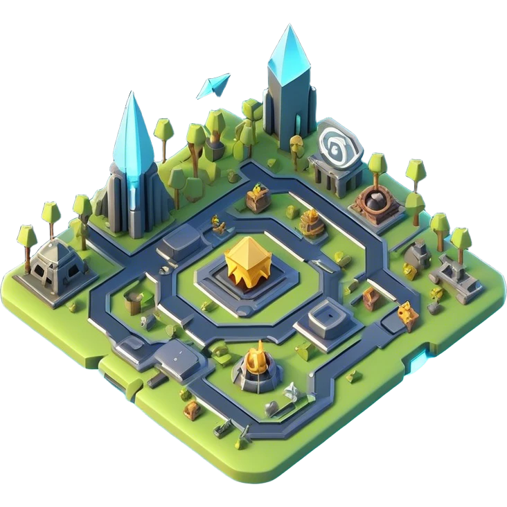 Clash of Clans aesthetic: Cinematic Playful 3D Isometric Holographic Map Emoji, rendered in a 3D vector-style similar to standard emojis with minimal shading and bold, simplified shapes. A compact, distinct form with signature details, softly glowing with a futuristic sci-fi warfare charm. Simplified yet unmistakably iconic, highly detailed and consistent, glowing with a soft radiance and high shine. Stylized with a touch of high-tech brilliance and a soft glowing outline, capturing the essence of a beloved gaming relic with a friendly, playful manner! emoji