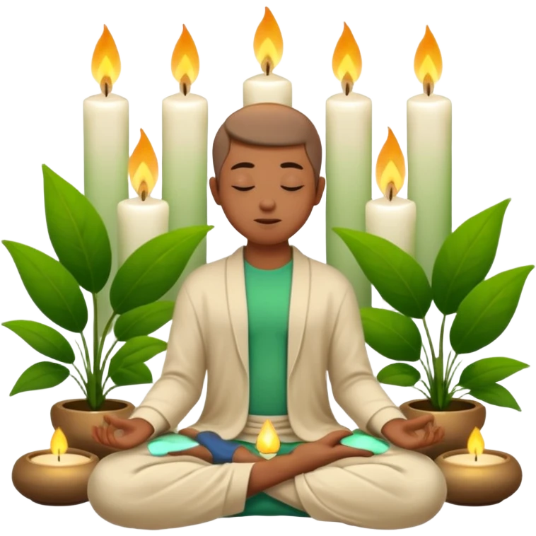 A serene self-care scene with a person meditating, surrounded by candles and plants emoji