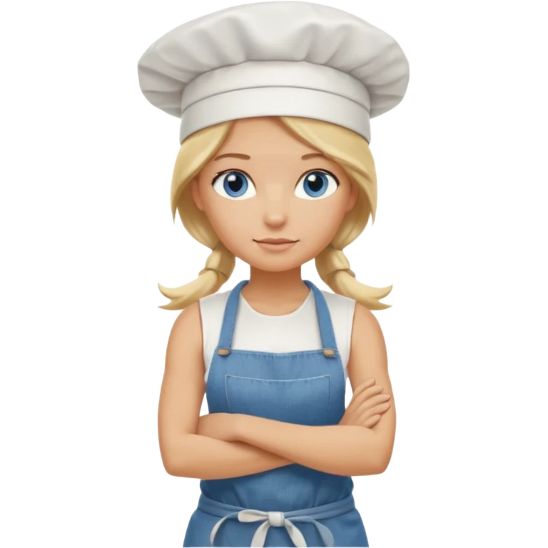 Sexy Full body 
Long Blonde hair blue eyed female chef arms folded wearing tank top and denim shorts and chef hat arms folded emoji