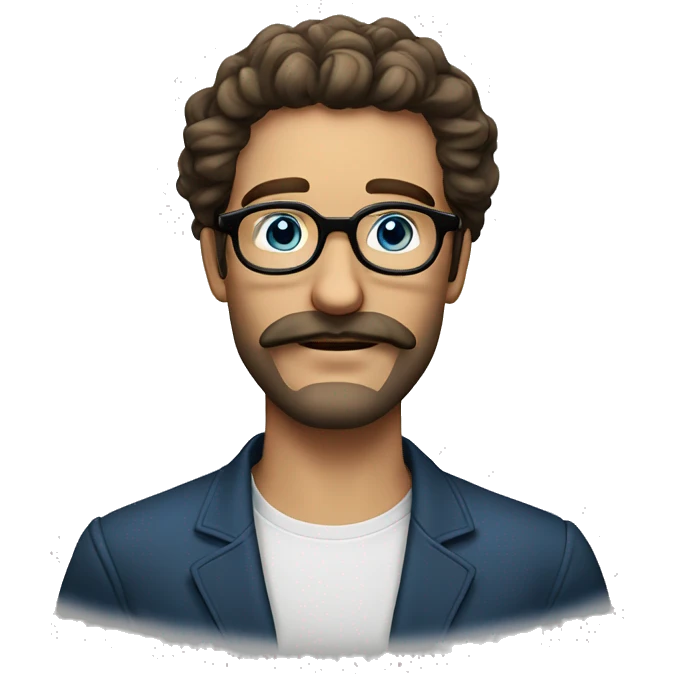 dutch guy with round glasses blue eyes long wavy hair moustache chin beard-circular glasses emoji