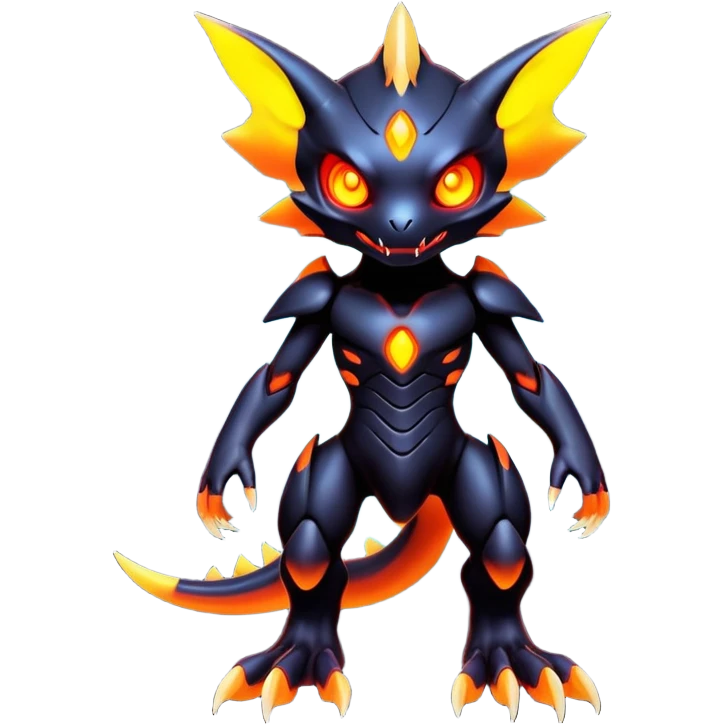 futuristic dark shadowy evil neon-glowing warm-colored Fakémon-Digimon-hybrid-creature (full body) emoji