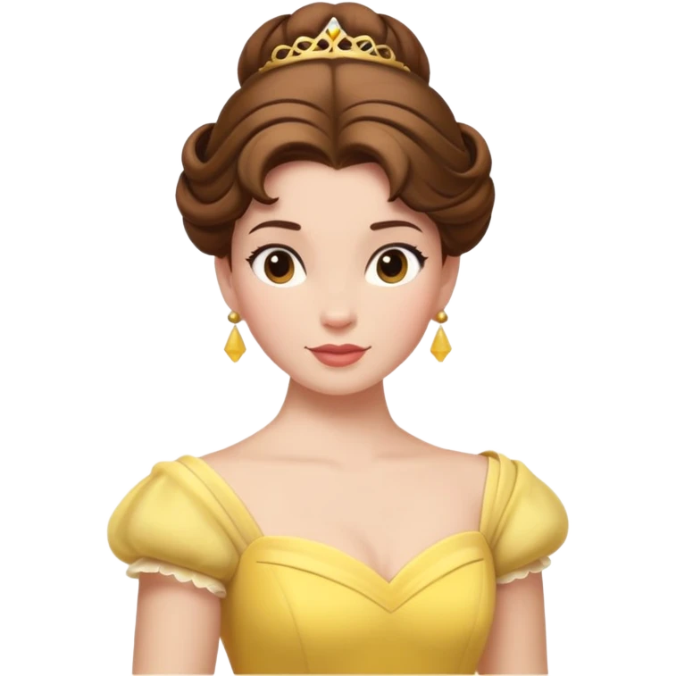 Belle princess from hips up, yellow ballgown, brown hair in updo, minimal style but clearly recognizable emoji