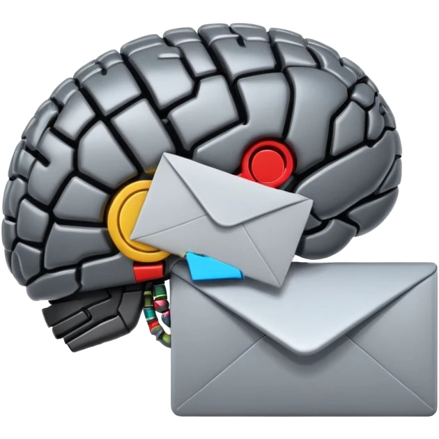 black Robotic brain connected to email envelope emoji