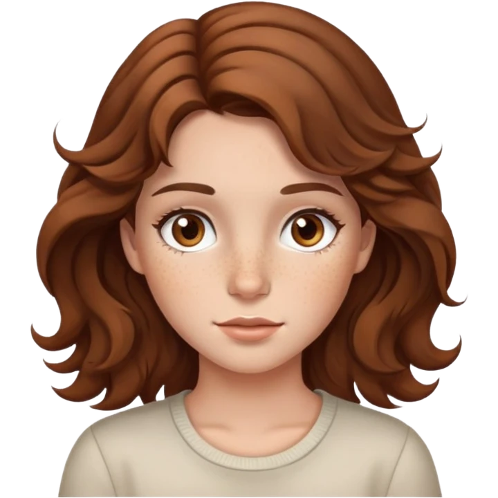 Girl with brown wavy hair, brown eyes and freckles  emoji