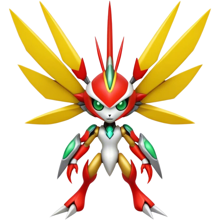 Cute Cool Edgy Shiny Futuristic Ethereal Legendary Kartana-Digimon-Scizor-hybrid full body emoji