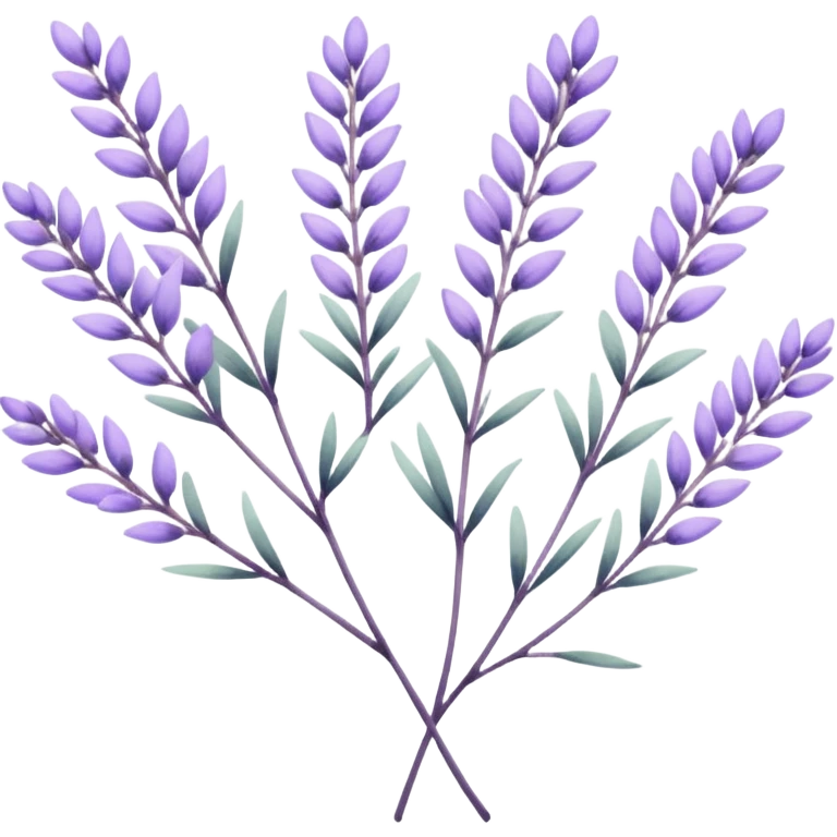 simple flower branches. The art style is clean line art with delicate watercolor textures, pastel colors, and a dominant palette of lavender, soft lilac, and muted purple. Let the branch be more elongated and have short branches on it like ears of corn. emoji