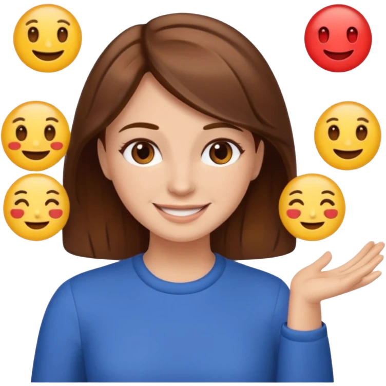 Keep her skin fair but give her brown hair. She is teaching how to make emojis. emoji
