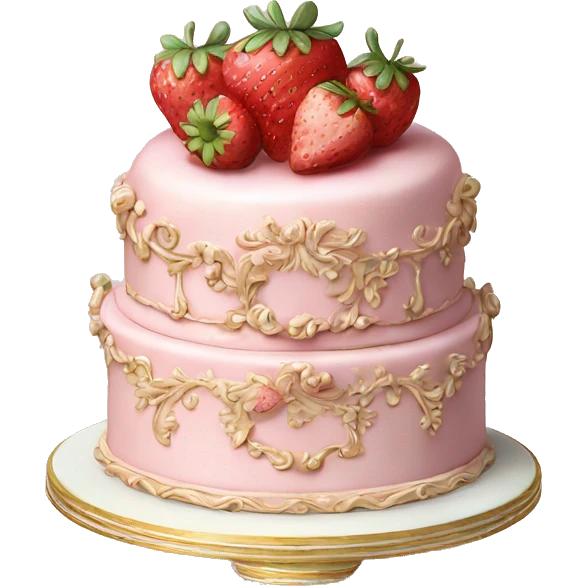 vintage rococo highly detailed pale pink cake with strawberries emoji