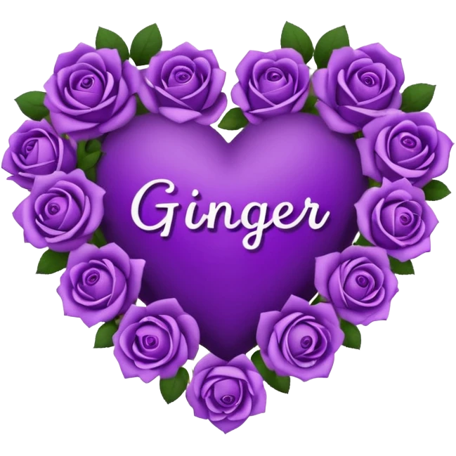 Heart made of purple roses and text in the center that says Ginger  emoji