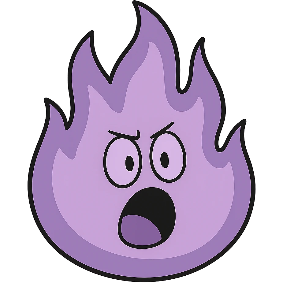 purple flame of fire in flat toon style emoji