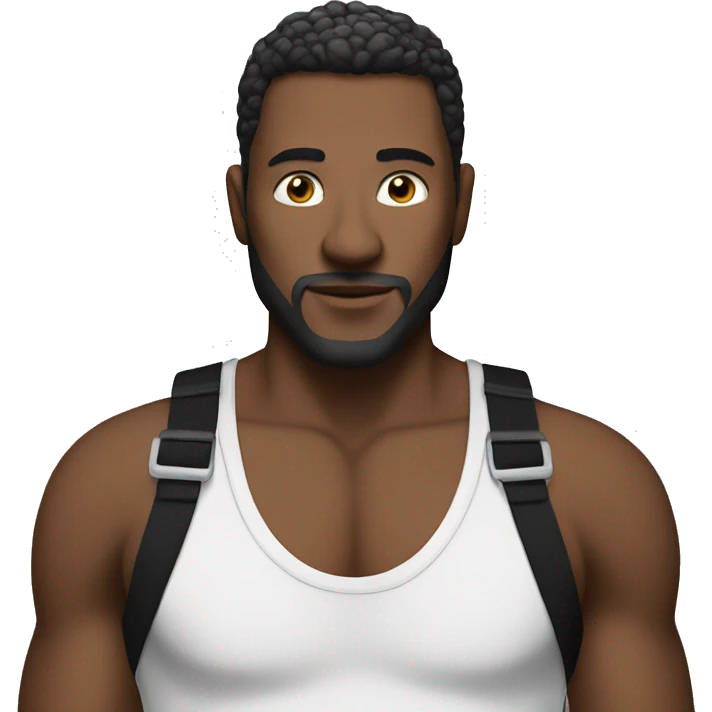man with black and withe straps tshirt emoji