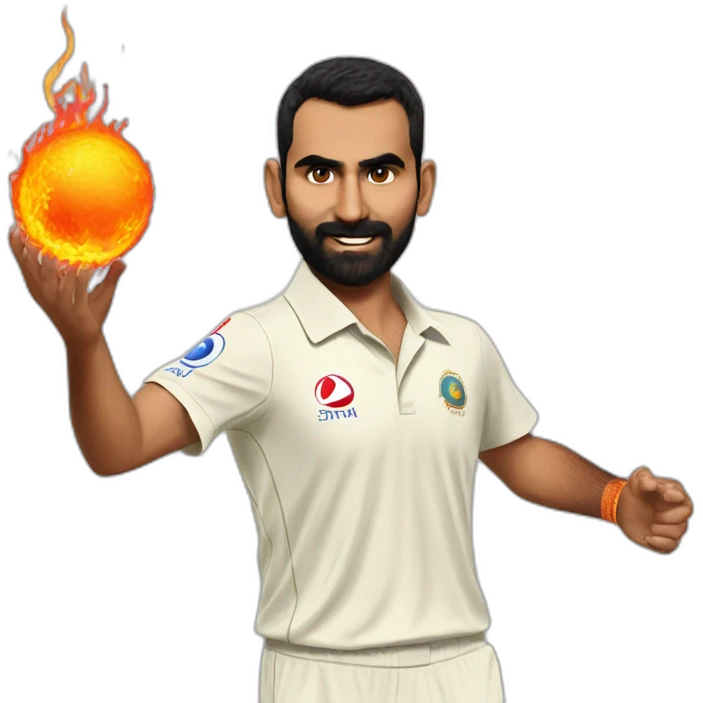 Mohammed shami with a ball on fire emoji