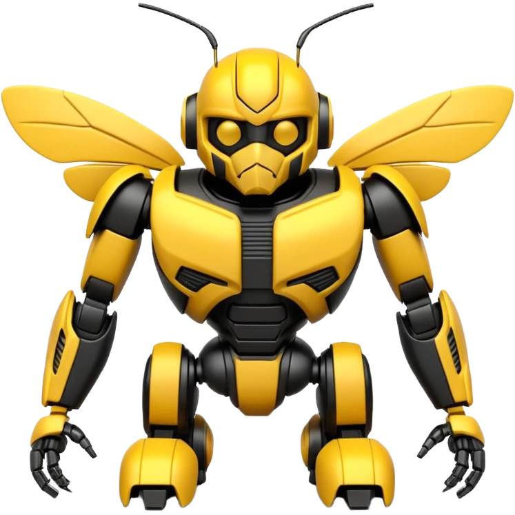 Clean 3D printable robotic bumblebee character, Bumblebee Transformers inspired design emoji