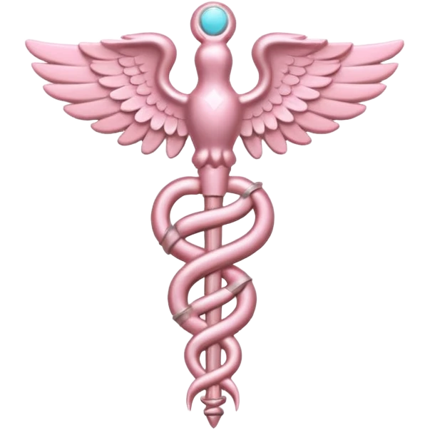 Caduceus symbol, soft pastel pink, iOS emoji style, variation 1 emoji