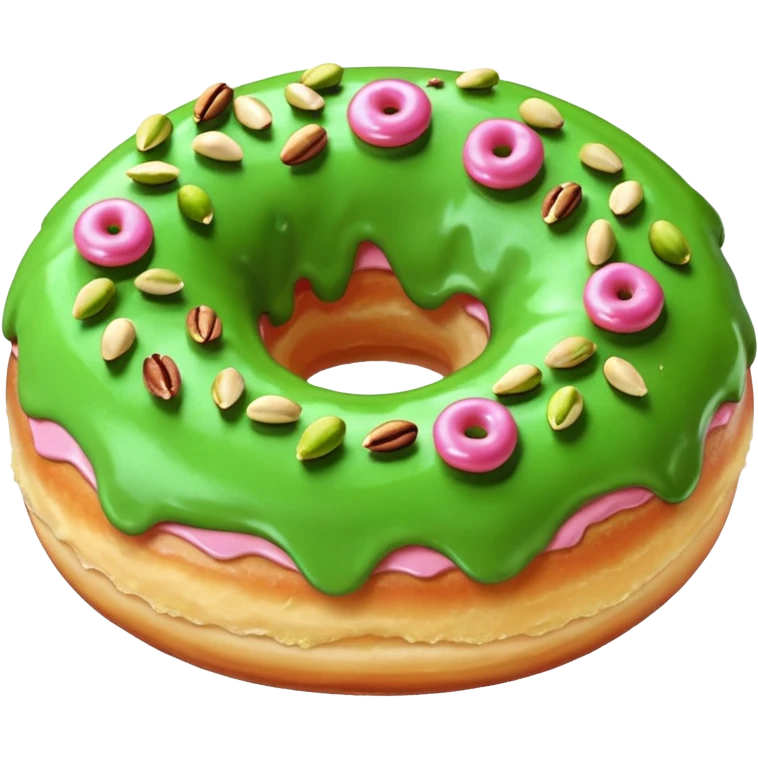 Donut with green and pink frosting & crushed pistachios emoji