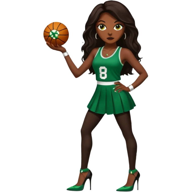 Bald white man with blue eyes, an orange beard, a Jason Tatum jersey, jeans and green/white Nike sneakers. 

48-year-old dark skin black woman with brown eyes, long dark brown hair dressed in sexy Boston celtics outfit & wearing stilettos. emoji