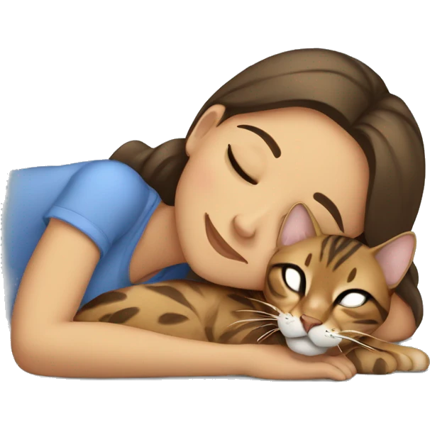 LIGHT skin brunette girl sleeping with bengal cat emoji
