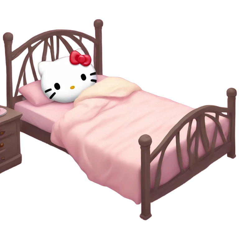 Hello Kitty is sleeping in bed but she is scared  emoji