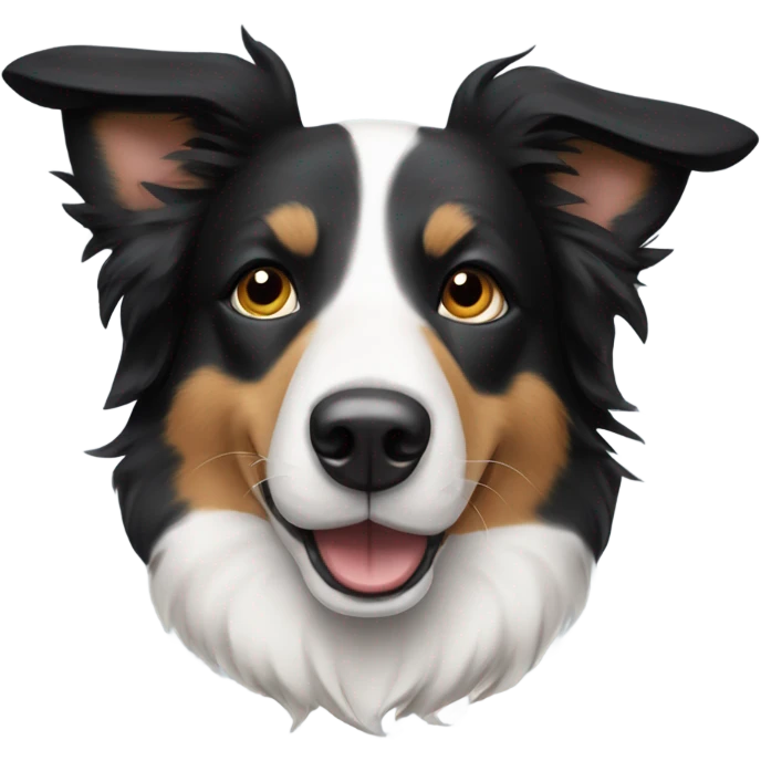 Short haired border collie dog with one ear up and one ear down emoji
