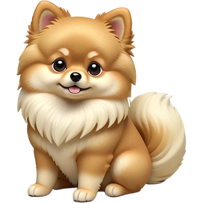 cinematic-[pomeranian]-realistic-full-body-sitting-emoji,-tail-resting-loosely-beside-its-paws,-head-tilted-dramatically, -fluffy-[cream]-fur,-simplified-yet-realistic-focused-features,-highly-detailed,-glowing-with-an-almost-sarcastic-glow emoji
