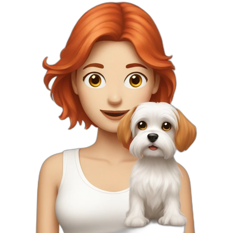 Red-haired girl with Maltese dog emoji