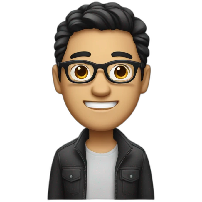 A guy with medium black hair,round eyewear smiling with style of apple amoji  emoji