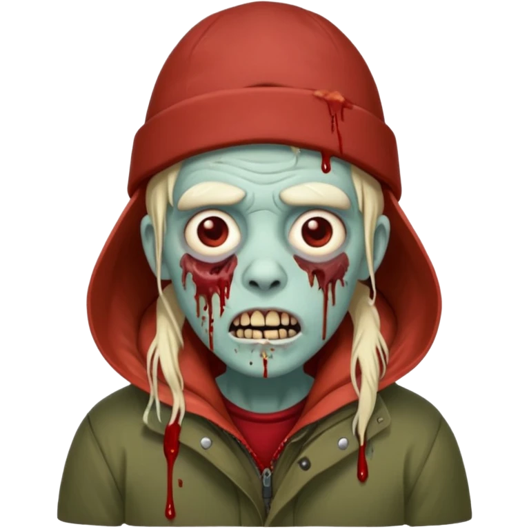 Local alaskan who has turned it zombies in the style of the walking dead, with rotting flesh and dripping blood but distinctively Alaskan. In the style of your bleeding skull art but Alaskan zombie. emoji