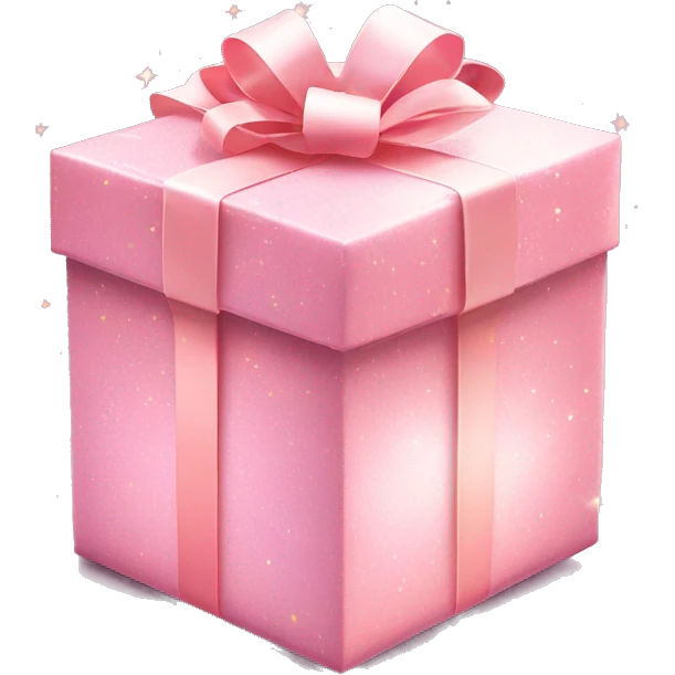 Pastel Pink Gift Box "A pastel pink gift box with a glowing ribbon, glittery wrapping paper, and magical sparkles floating in the air around it." emoji