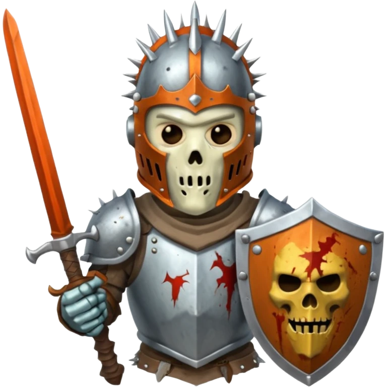 zombie Knight with silver spiky helmet holding sword and shield emoji