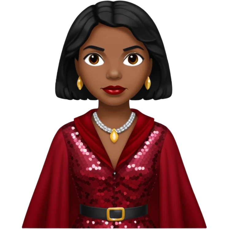 Marian Anderson with black hair, dark red sequin outfit emoji