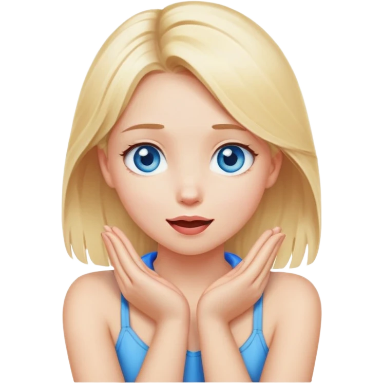 blue eyed blonde girl with hands crossed around neck and tongue out and looking up  emoji