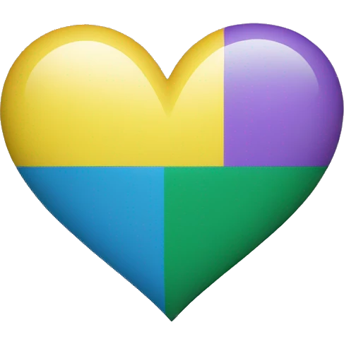 Blue, green, white, Purple, Yellow coloured (in equal proportion) heart in one emoji