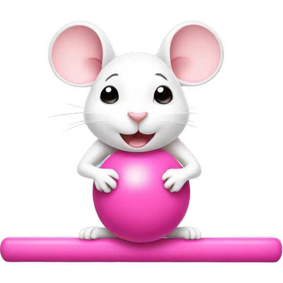 Cute white mouse doing pilates with pink weights emoji